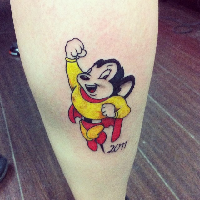 Mighty Mouse tattoo.  Golden Iron Tattoo Studio is located on 363 Spadina Ave Toronto ON, M5T 2G3. For inquires on booking an appointment please contact (416)-903-1624 during opening hours 11:00AM-7:00PM 