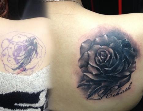 Cover up piece. Rose tattoo.