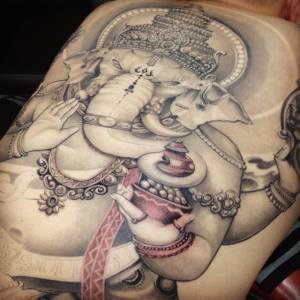 Forth session on the Ganesha full back tattoo by Cysen.  Golden Iron Tattoo Studio is located on 363 Spadina  Ave Toronto ON, M5T 2G3. For inquires or to book an appointment please contact (416)-903-1624 during opening hours 11:00AM-8:00PM