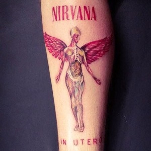 Nirvana album cover tattooed by Jen. Golden Iron Tattoo Studio is located on 363 Spadina Ave Toronto ON, M5T 2G3. For inquires or to book an appointment please contact (416)-903-1624 during opening hours 11:00AM-8:00PM