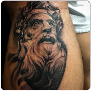 Zeus Portrait Tattooed By Kritstian. For any inquires check us out at http://goldenirontattoostudio.com/ or to book an appointment contact (416)-903-1624 during opening hours 11:00AM-8:00PM
