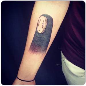Spirited Away Ghost tattooed By Jen. For any inquires check us out at http://goldenirontattoostudio.com/ or to book an appointment contact (416)-903-1624 during opening hours 11:00AM-8:00PM