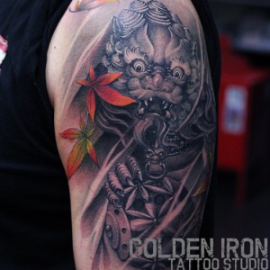 Asian Traditional Foo Dog Half Sleeve. For any inquires check us out at http://goldenirontattoostudio.com/ or to book an appointment contact (416)-903-1624 during opening hours 11:00AM-8:00PM
