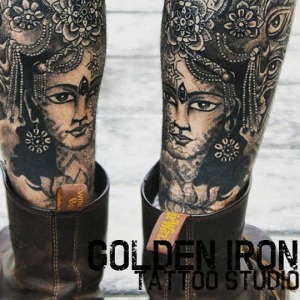 Custom leg tattoo design (mirror effect) For any inquires check us out at http://goldenirontattoostudio.com/ or to book an appointment contact (416)-903-1624 during opening hours 11:00AM-8:00PM
