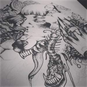 Dark Art Sketch In Progress By Vara. For any inquires check us out at http://goldenirontattoostudio.com/ or to book an appointment contact (647) 347-9363 during opening hours 11:00AM-8:00PM https://www.tumblr.com/blog/goldenirontattoos