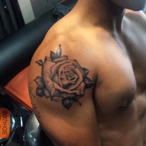 Black & Grey Finished Rose Tattoo Done By Kristian  For any inquires check us out at http://goldenirontattoostudio.com